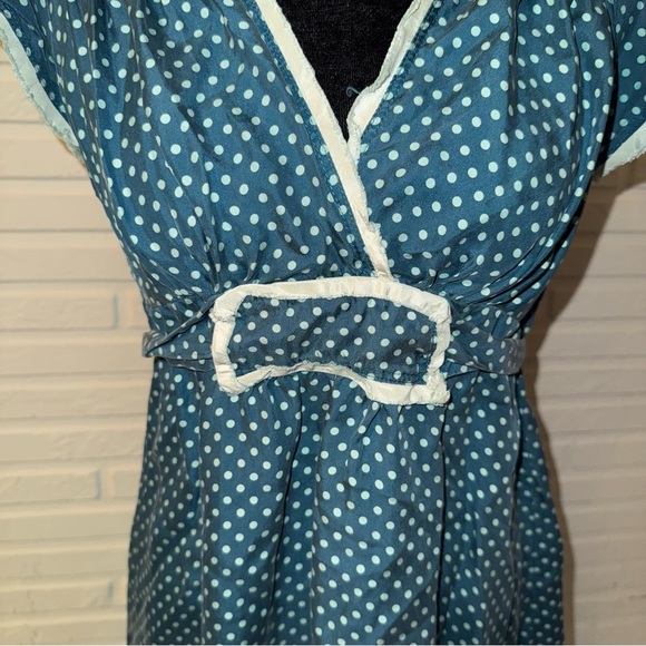 Betsey Johnson Teal Polka Dot Silk Flutter Sleeve Vintage Dress, Women’s Size 6 - Picture 5 of 10